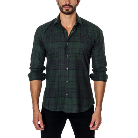Plaid Long-Sleeve Button-Up // Green + Navy