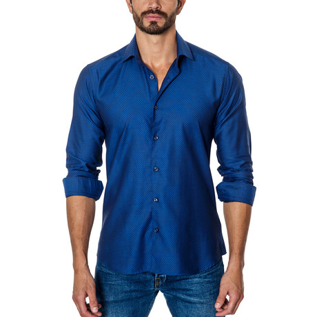 Patterned Long-Sleeve Button-Up // Blue