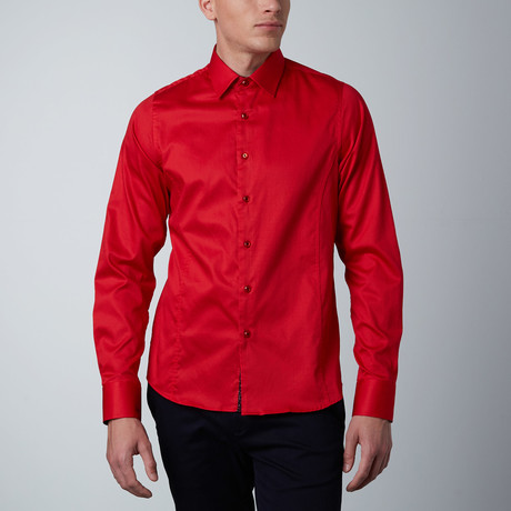 Contrast Cuff Dress Shirt // Red