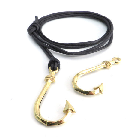 AMiGAZ // Fish Hook Gold Necklace // Gold + Black