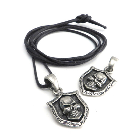 AMiGAZ // Skull Shield Pendant Necklace // Silver + Black