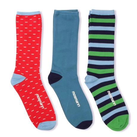 Dress Socks // Blue + Red + Green // Pack of 3