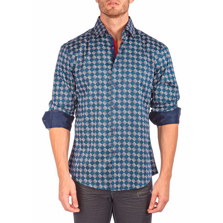 Long-Sleeve Button-Up Check Shirt // Navy!