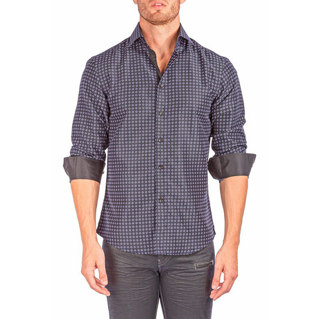 Long-Sleeve Button-Up Micro-Diamond Shirt // Black