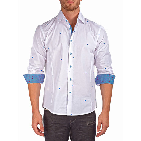 Long-Sleeve Button-Up Heart Shirt // White