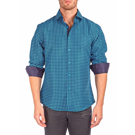 Long-Sleeve Button-Up Micro-Diamond Shirt // Blue
