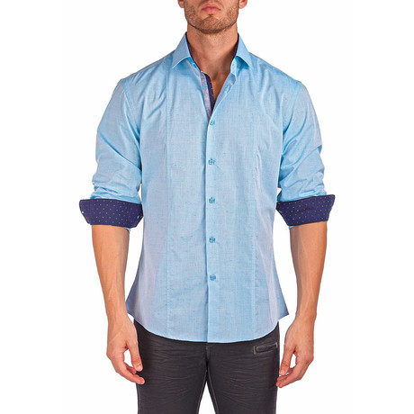 Linen Texture Long-Sleeve Button-Up Shirt // Light Blue