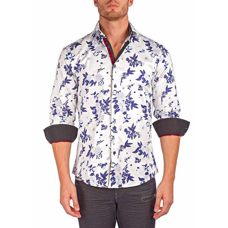 Long-Sleeve Button-Up Floral Shirt // White