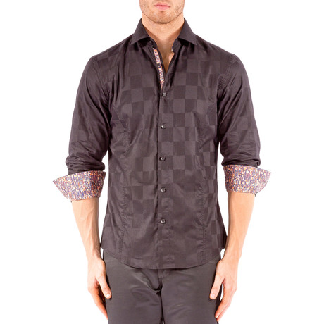 Long-Sleeve Button-Down Check Shirt // Black