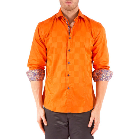 Long-Sleeve Button-Down Check Shirt // Orange