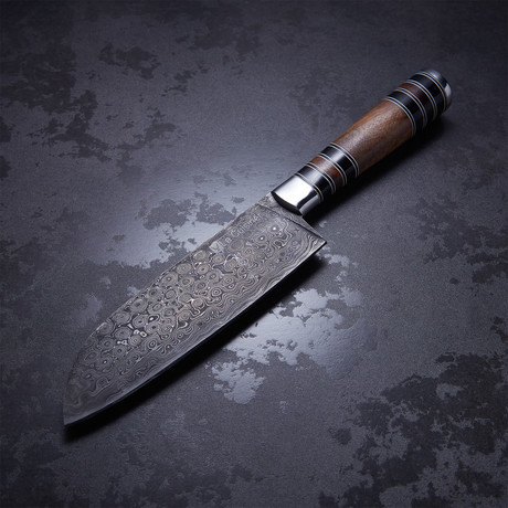 Buffalo Horn + Rosewood Santoku Chef Knife