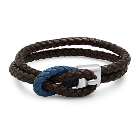 Infinity Leather Bracelet // Brown + Blue