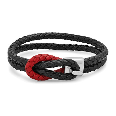 Infinity Leather Bracelet // Black + Red