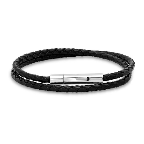 Braided Leather Wrap Bracelet // Black
