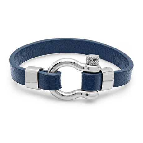 Horseshoe Leather Bracelet // Blue