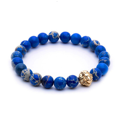 Leo Jasper Beaded Bracelet // Gold + Blue