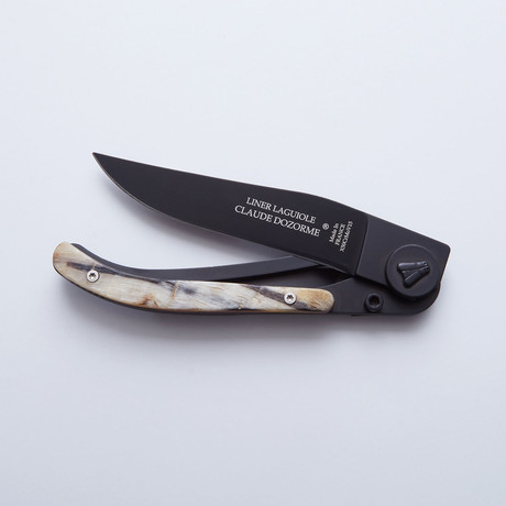 Laguiole Linerlock Pocket Knife // Black + Ram Horn