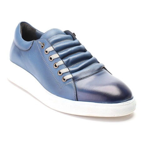 Leather Lace-Up Sneaker // Blue