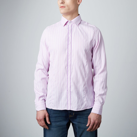 Pinstripe Button-Up Dress Shirt // Lilac