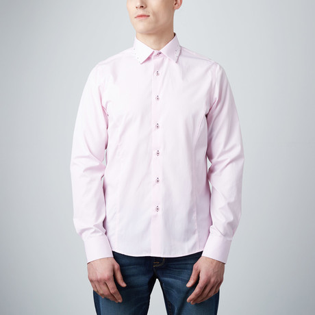 Shimmer Texture Button-Up Dress Shirt // Pink