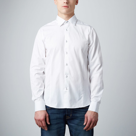 Shimmer Texture Button-Up Dress Shirt // White