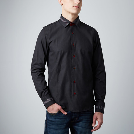 Crosshatch Texture Button-Up Dress Shirt // Black
