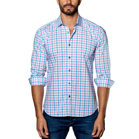 Plaid Woven Button-Up // Pink + Blue