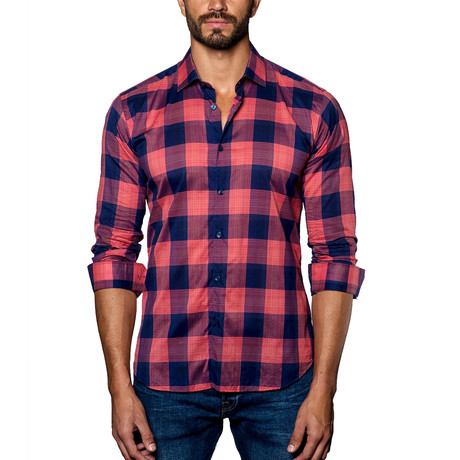 Plaid Woven Button-Up // Red + Navy