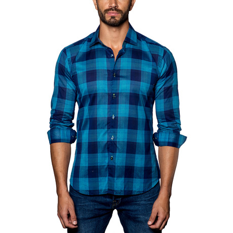 Plaid Woven Button-Up // Turquoise + Navy