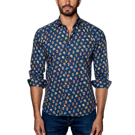 Woven Button-Up // Navy + Multi