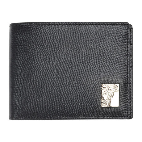 Pebbled Leather Bi-Fold Wallet With Coin Pouch // Black