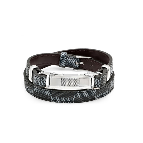 Wire Inlay Double Wrap Leather Bracelet // Black