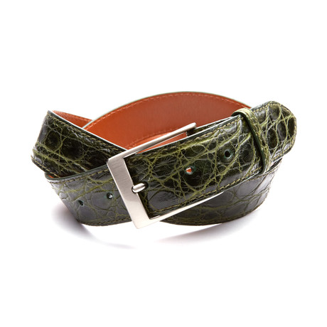 35mm Glossy Crocodile Belt // Olive Green