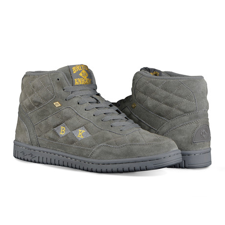 Quilts Suede Mid Sneaker // Charcoal + Gold