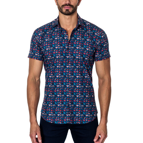 Heart Short-Sleeve Woven Button-Up // Navy