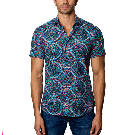 Short-Sleeve Woven Button-Up // Blue Multi