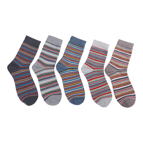 Colored Thin Striped Sock // Assorted // Boxed Set Of 5