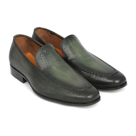 Perforated Leather Loafers // Green