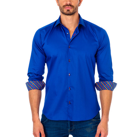 Office Stripe Placket Button-Up Shirt // Royal Blue