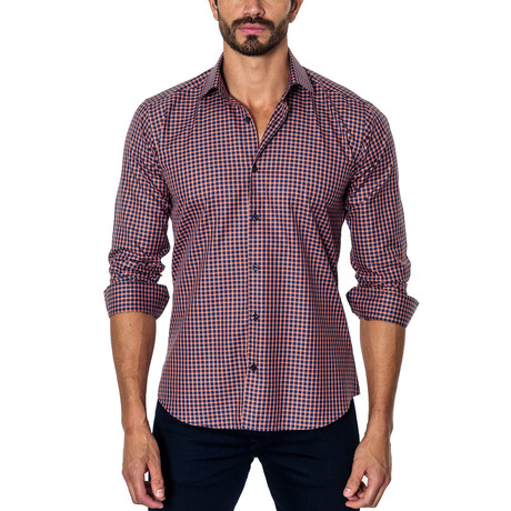 Gingham Long-Sleeve Button-Up // Navy + Salmon