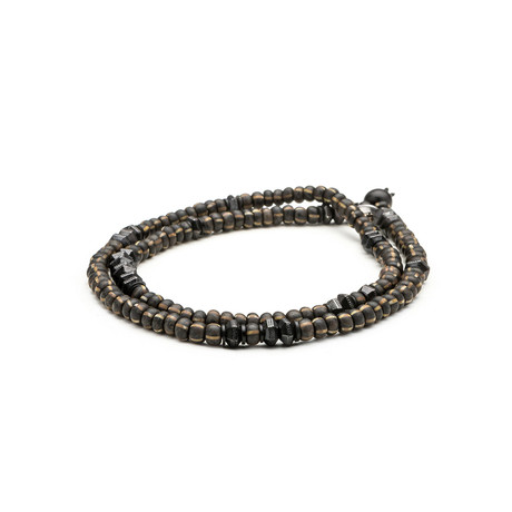 Double Wrap Czech Glass Bracelet // Brown + Black