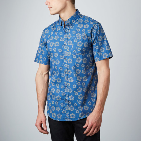 Shibori Woven Short-Sleeve Shirt // Blue