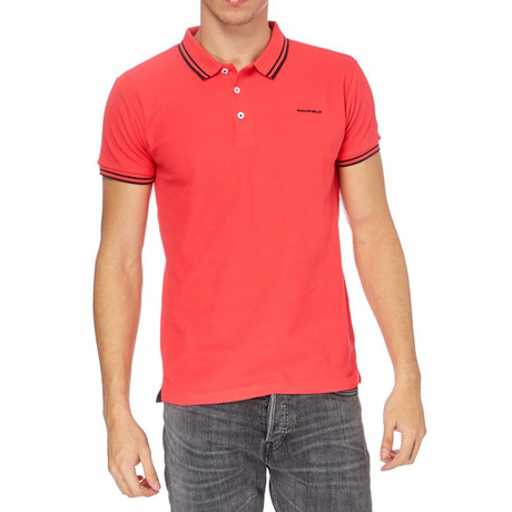 Contrast Stripe Ribbed Polo // Coral