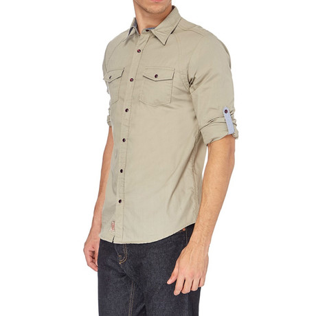Tab Sleeve Patch Pocket Button-Up // Beige