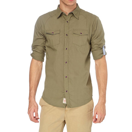 Tab Sleeve Patch Pocket Button-Up // Olive