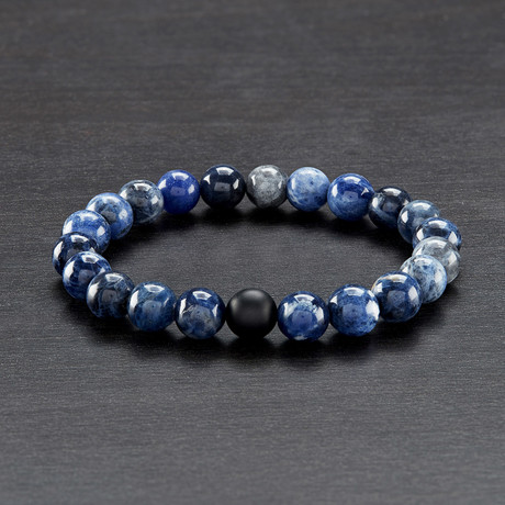 Polished Sodalite + Matte Onyx Beaded Bracelet // Blue + Black