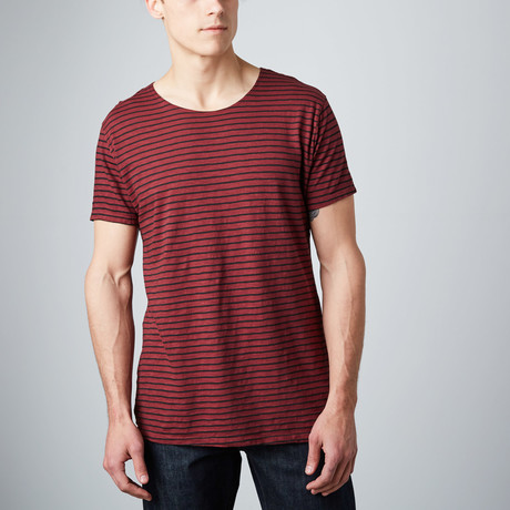 Stripe Scoopneck Shirt // Burgundy Reactive