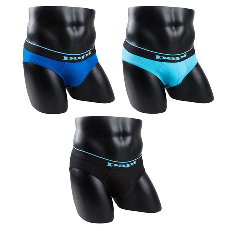 Solid Low Rise Brief // Black + Blue + Turquoise // Pack of 3