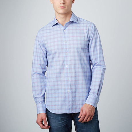Spread Collar Button-Up Shirt // Blue + Red