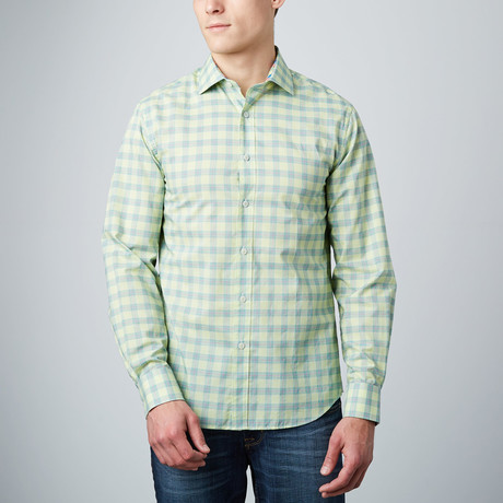 Spread Collar Button-Up Shirt // Lime + Green